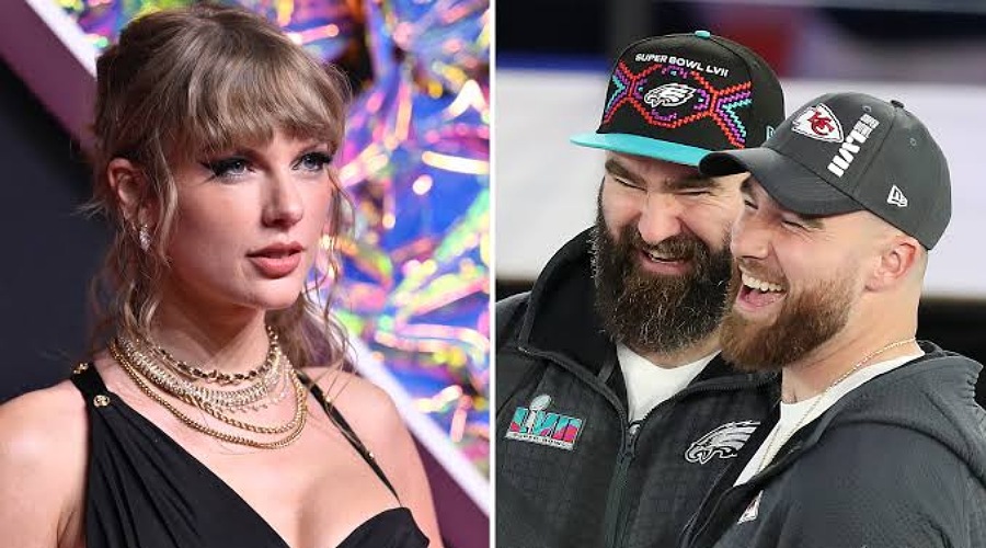 Taylor Swift and Travis and Jason Kelce 