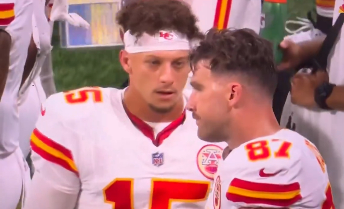 Travis and Patrick during Chiefs vs falcons game