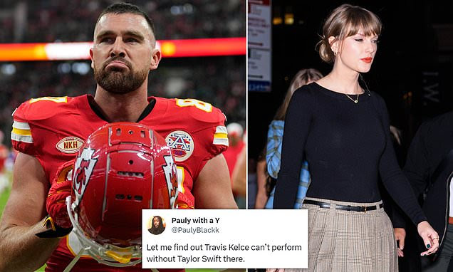 Taylor Swift: Travis Kelce struggles for Chiefs without girlfriend in attendance as fans claim he now 'can't score' when she's not at games