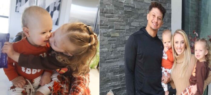 Brittany and Patrick Mahomes' Daughter Sterling Gives Brother Bronze a Kiss in Sweet Thanksgiving Photo