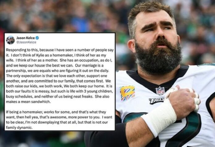 After Jason Kelce shared that he and his wife, Kylie, were not the biggest fans of the now-infamous Harrison Butker speech, one internet troll called Kelce a 