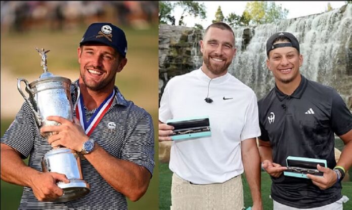 Bryson DeChambeau and Travis Kelce and Patrick Mahomes