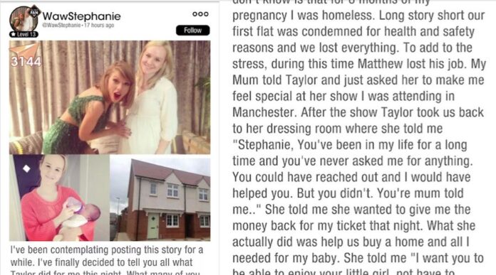 Taylor Swift bought homeless fan a house