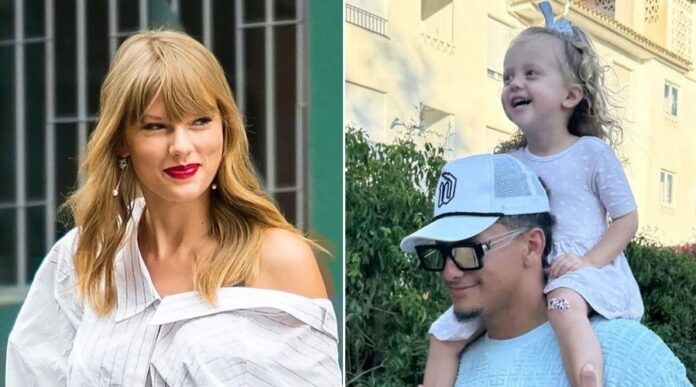 Taylor Swift and Patrick Mahomes and his daughter Sterling