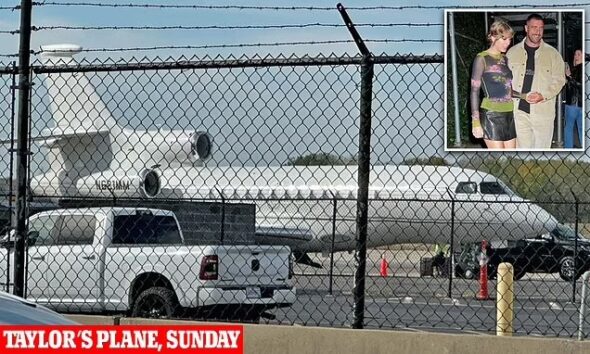 Taylor Swift lands at Arrowhead Stadium ahead of the Chiefs vs. Commanders match to support Travis Kelce — even after their breakup.