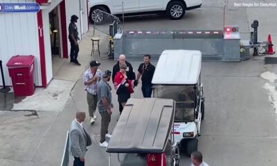 Fans erupt as security blocks Taylor Swift from entering the field after she lands at Arrowhead Stadium to support Travis Kelce and the Chiefs for the first time this season!