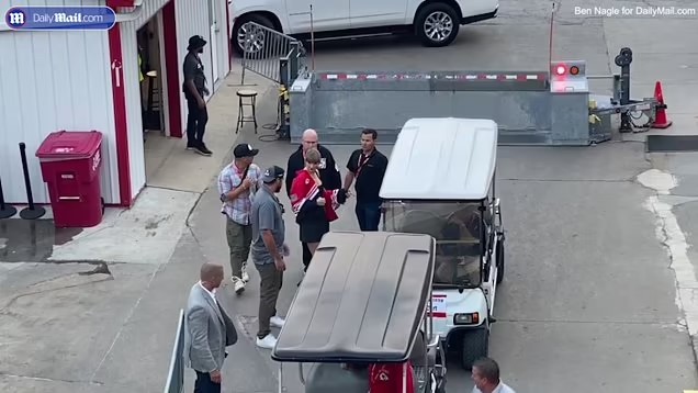 Fans erupt as security blocks Taylor Swift from entering the field after she lands at Arrowhead Stadium to support Travis Kelce and the Chiefs for the first time this season!