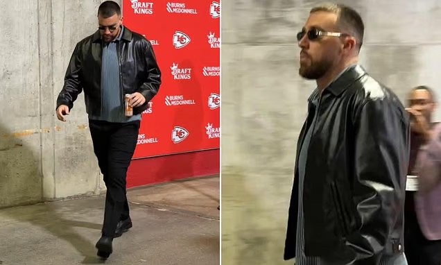 “The coat doesn’t fit” — fans attack Travis Kelce’s outfit upon arrival at Arrowhead Stadium, saying he dresses like a taxi driver.