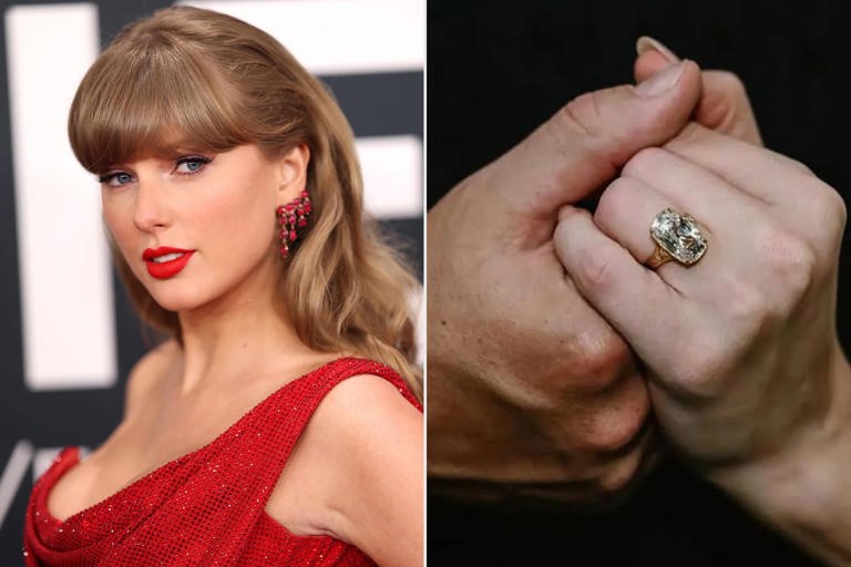 Taylor Swift shows off her fake engagement ring, says Travis Kelce gave her a fake diamond and calls him a player